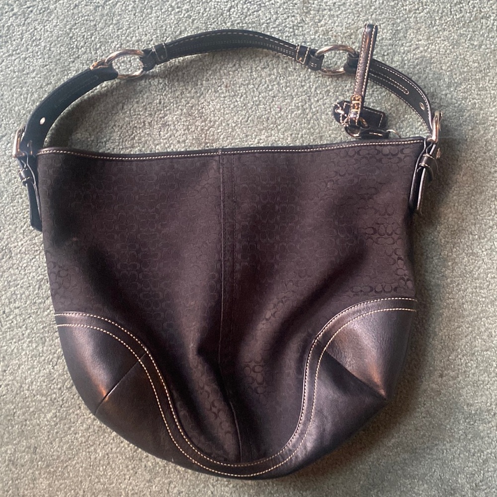 COACH K04Q-1461 Black Canvas Leather Hobo